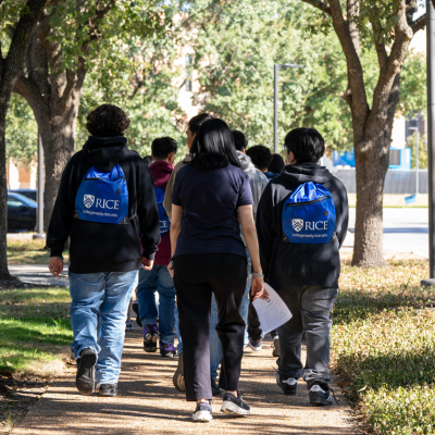 High schools students touring the Rice campus.